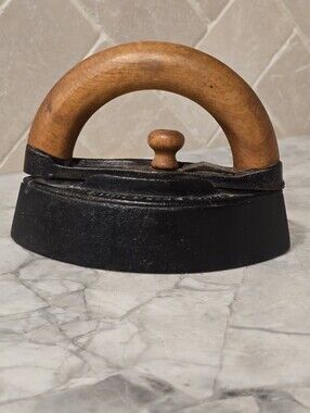 Antique JAS Smart Brockville Ontario Sad Iron w/Wood Handle Cast Iron Primative
